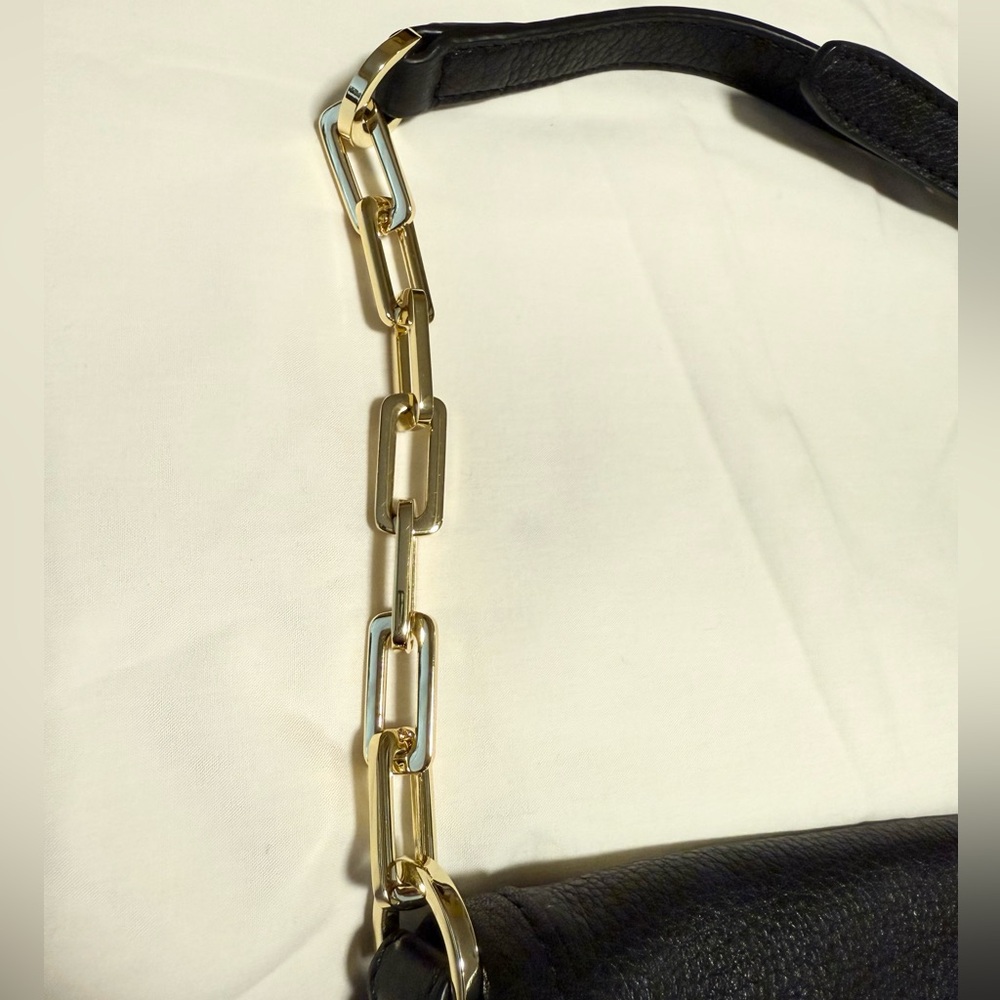 Tory Burch Britten Fold Over Messenger Black Leather Crossbody Purse - Picture 15 of 16